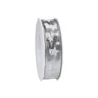 Geschenkband Weihnachtsmotiv "Bühl" silber mit Drahtkante, 2,5 cm Breite
