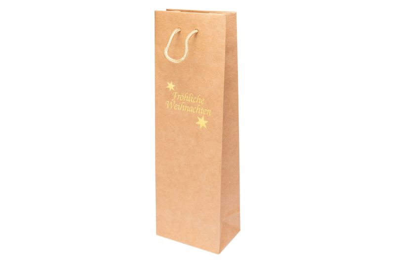 Papier-Tragetasche für Flaschen "Augsburg" 12x8x37 cm, Weihnachtsmotiv, Baumwollkordel 5107FW-053-FW12 