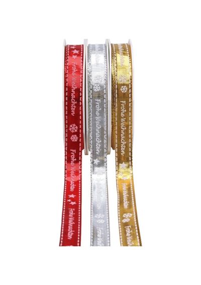 Geschenkband Weihnachtsmotiv "Dahlen" mit Drahtkante versch. Farben 1,5 cm Breite 2207W15