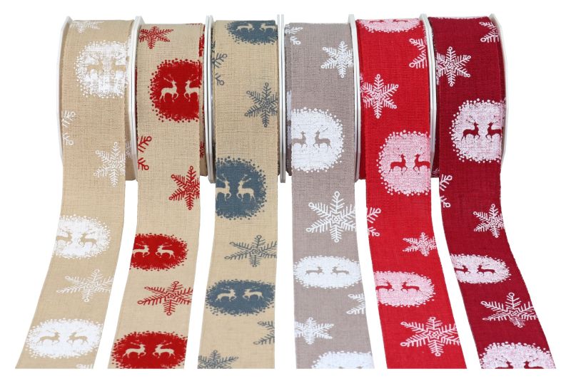 Geschenkband Weihnachtsmotiv "Unna" Material Leinen, 4 cm Breite 2207WHH 