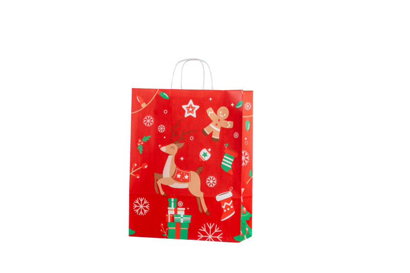 Papier-Tragetasche Weihnachtsmotiv "Reh" in versch. Größen, gedrehte Papierkordel 3707WR-
