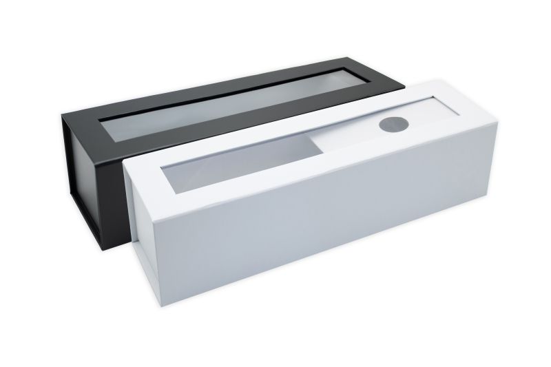 Magnetbox für Flaschen mit Sichtfenster und Inlay flachliegend in versch. Farben 1007MBS