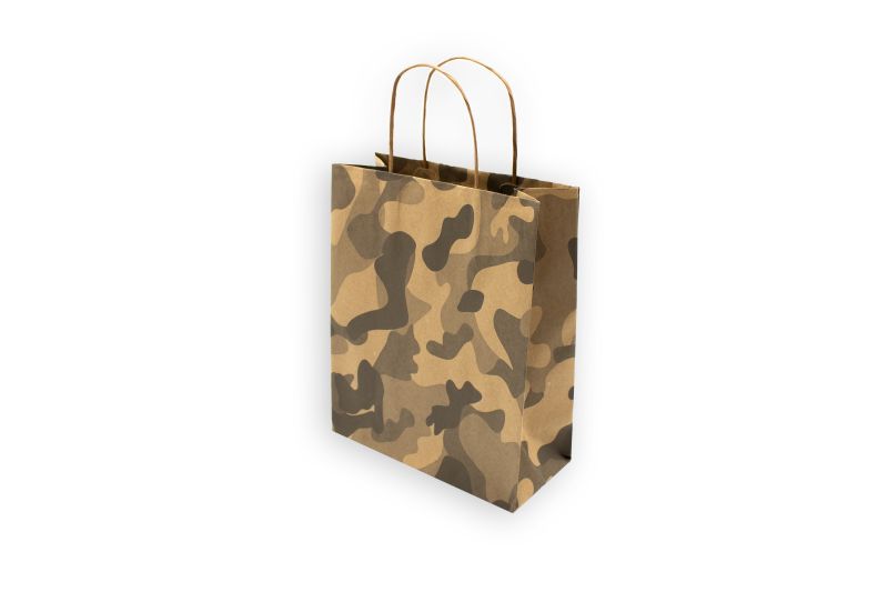 Papier-Tragetasche Camouflage mit Randumschlag in versch. Größen, Papier-Kordel gedreht 3707CAM 