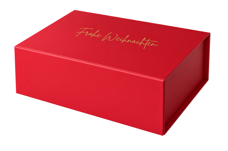 Magnetbox Frohe Weihnachten rot versch. Größen, Prägung gold, matte Optik 1007_FW