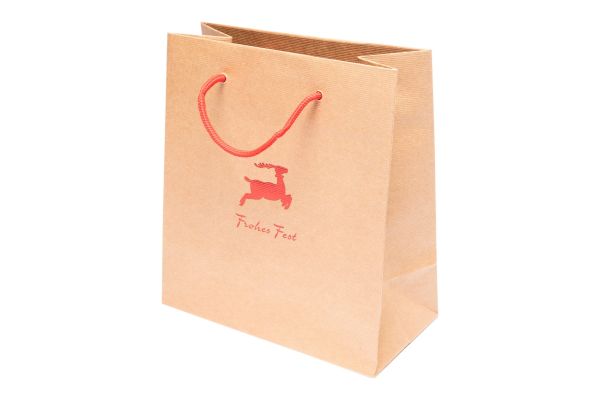 Papier-Tragetasche Weihnachtsmotiv "Burg" 22x12x30 cm Naturpapier, Baumwollkordel, Prägung, Auslaufartikel! 5107WH 