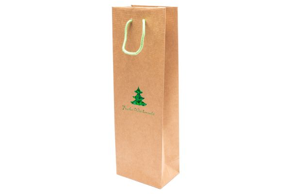 Papier-Tragetasche für Flaschen "Ansbach" 12x8x37cm Weihnachtsmotiv, grüne Prägung, Baumwollkordel 5107WB-WB12-042 Papier-Tragetasche für Flaschen "Ansbach" 12x8x37cm Weihnachtsmotiv, grüne Prägung, Baumwollkordel 5107WB-WB12-042