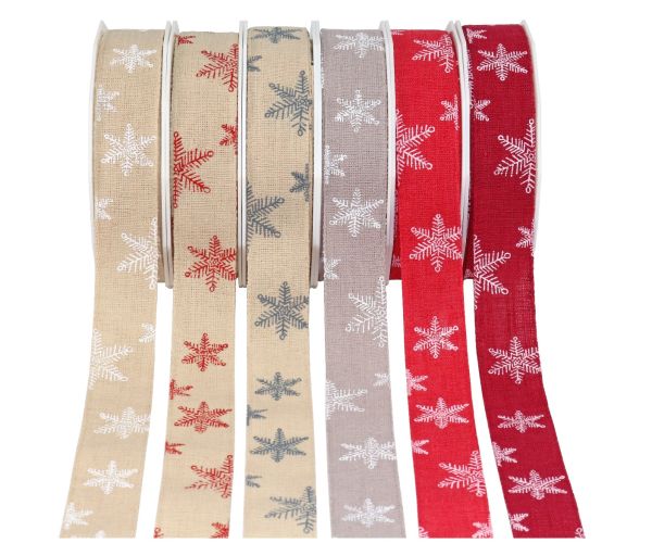 Geschenkband Weihnachtsmotiv  "Ulm" Material Leinen versch. Breiten 2207WHS 