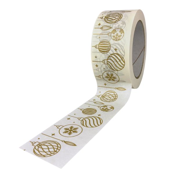 Papier Klebeband Packband weiss Weihnachtsmotiv Kugel gold, 50 mm x 50 m 9997P50_W001 Papier Klebeband Packband weiss Weihnachtsmotiv Kugel gold, 50 mm x 50 m 9997P50_W001