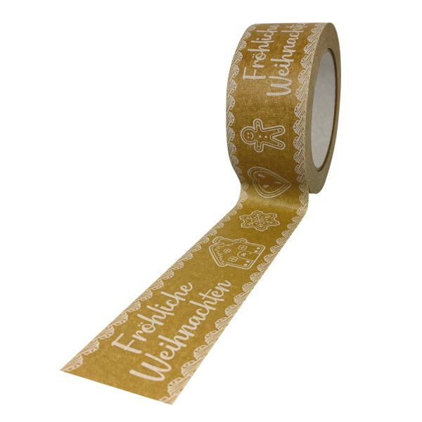 Papier Klebeband Packband braun Weihnachtsmotiv Lebkuchen weiss, 50 mm x 50 m 9997P50_W013 Papier Klebeband Packband braun Weihnachtsmotiv Lebkuchen weiss, 50 mm x 50 m 9997P50_W013